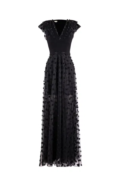 Saiid Kobeisy Beaded Tulle Dress With Polka Dots In Black