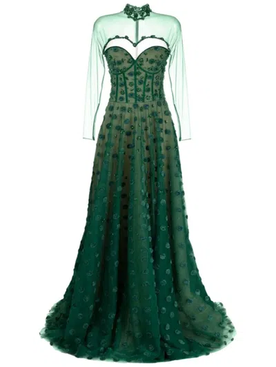 SAIID KOBEISY BEADED TULLE DRESS WITH POLKA DOTS