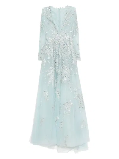 Saiid Kobeisy Beaded Tulle Gown In Blue