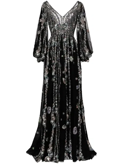 Saiid Kobeisy Beaded Tulle Gown In Schwarz