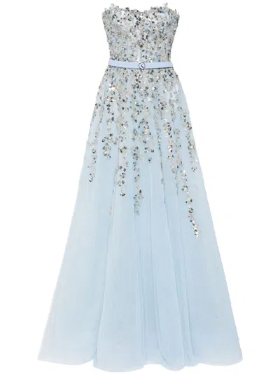 Saiid Kobeisy Beaded Tulle Strapless Gown In 蓝色