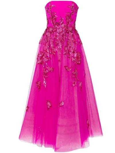 Saiid Kobeisy Beaded Tulle Strapless Gown In 粉色