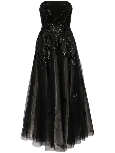 Saiid Kobeisy Beaded Tulle Strapless Gown In Black