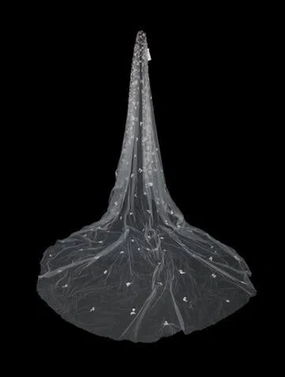 Pre-owned Saiid Kobeisy Beaded Tulle Veil In White