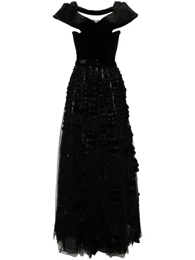 Saiid Kobeisy Beaded Velvet-top Maxi Dress In Jet Black