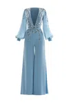 Saiid Kobeisy Blue Beaded Jumpsuit In Blue
