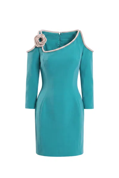 Saiid Kobeisy Blue Mini Dress With Crystal Embellishments In Transparent