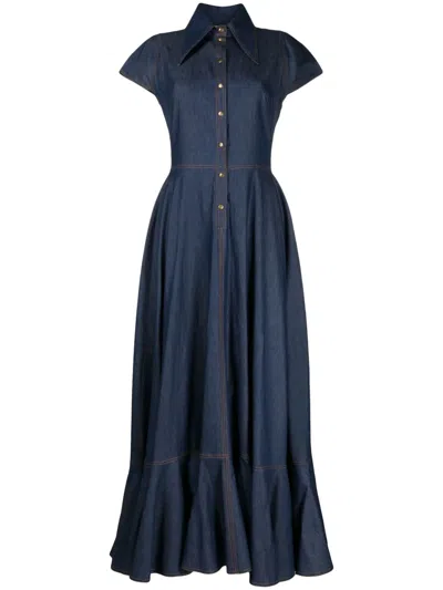 Saiid Kobeisy Bonded-seam Washed Denim Maxi Dress In Blue