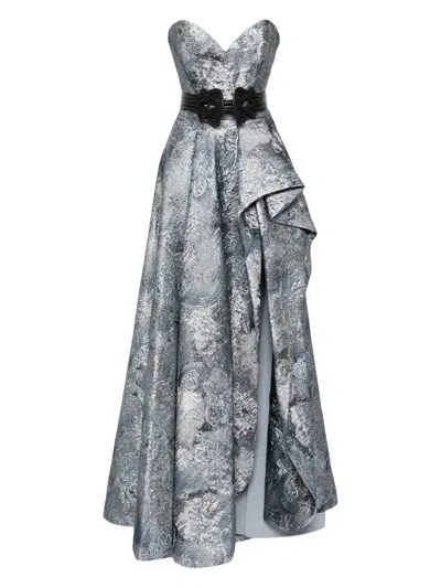 Saiid Kobeisy Brocade Long Dress In Gray
