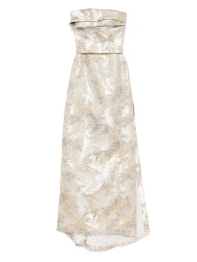 Saiid Kobeisy Brocade Long Fitted Dress In Metallic