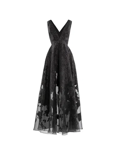 Saiid Kobeisy Brocade V-neck Maxi Dress In Black