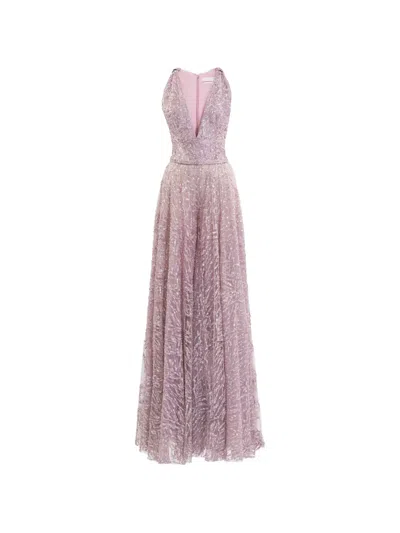 Saiid Kobeisy Brocade V-neck Maxi Dress In Pink
