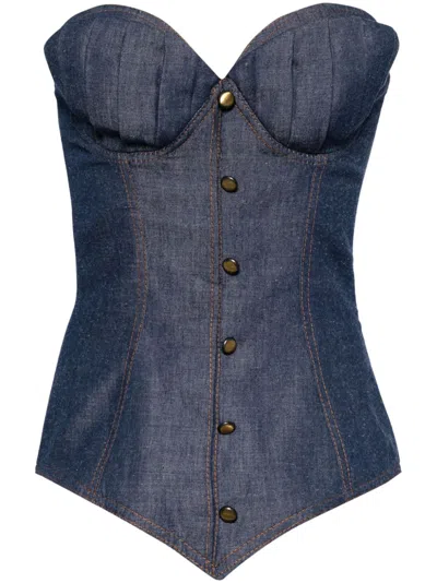 Saiid Kobeisy Button-detail Denim Corset Top In Blue