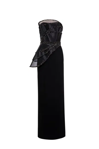 Saiid Kobeisy Canton Crepe, Beaded Dress In Black