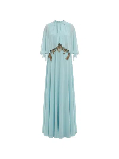 Saiid Kobeisy Cape-overlay Sequin-embellished Dress In Blue