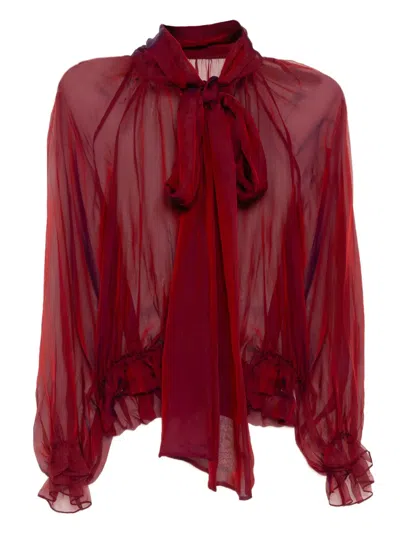 Saiid Kobeisy Chiffon Bow Blouse In Red