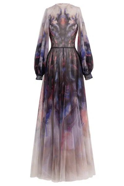 Saiid Kobeisy Chromatic Printed Tulle Dress In Multi