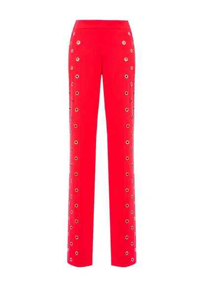 Saiid Kobeisy Coral Metal Ring Crepe Straight-leg Pants In Red