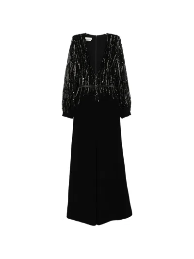 Saiid Kobeisy Crepe Beaded Jumpsuit In Black