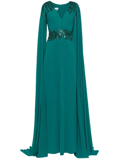 Saiid Kobeisy Crepe Cape Dress In Green