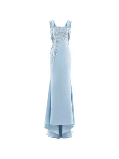 Saiid Kobeisy Embellished Long Crepe Dress In Blue