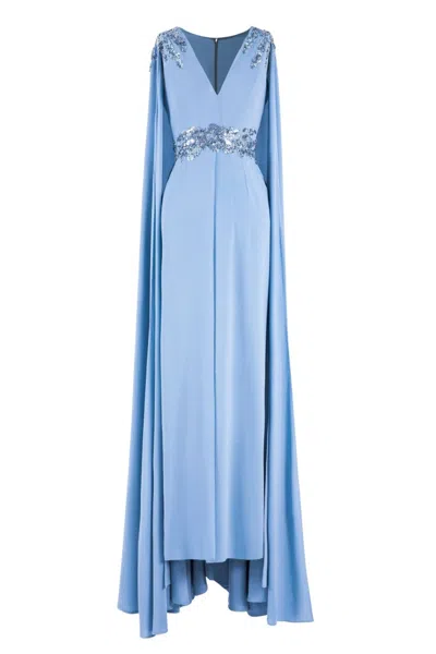 Saiid Kobeisy Crepe Dress With Cape In Blue