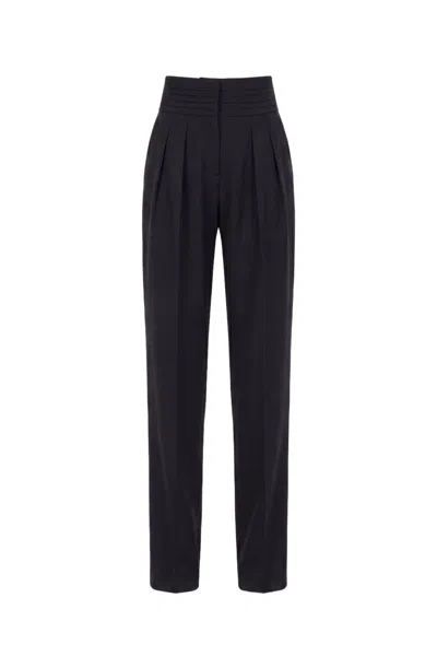 Saiid Kobeisy Crepe Fabric Straight-leg Trousers With High-rise Waist In Black