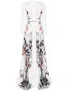 Shop Saiid Kobeisy Crepe Flowers Printed Kaftan With V Neckline
