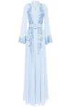 Saiid Kobeisy Floral-embroidered Beaded Kaftan Dress In Blue