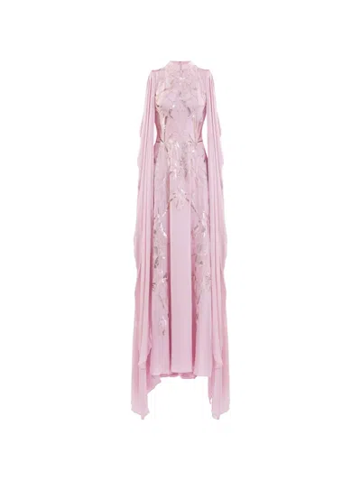 Saiid Kobeisy Crepe Georgette Dress With Draped Sleeves In Pink