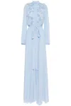 Saiid Kobeisy Crepe Georgette Embroided Flowers Kaftan In Blue