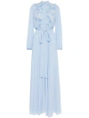 Saiid Kobeisy Crepe Georgette Embroided Flowers Kaftan In Blue