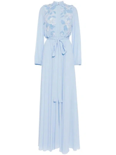 Saiid Kobeisy Floral-embroidered Kaftan Dress In Blue