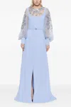 Saiid Kobeisy Crepe Gown With Envelope Skirt And Beaded Top In Multi