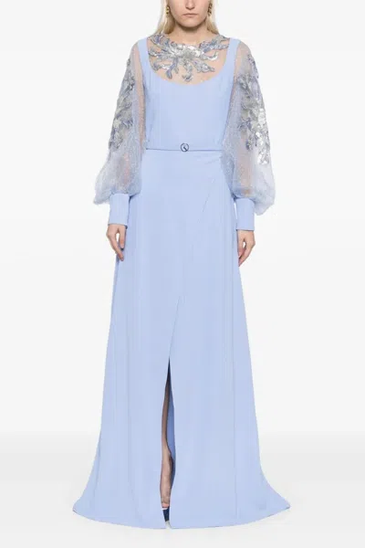 Saiid Kobeisy Crepe Gown With Envelope Skirt And Beaded Top In Multi