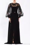Saiid Kobeisy Crepe Dress With Envelope Skirt And A Beaded Top And Sleeves In Multi