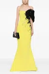 Saiid Kobeisy Crepe Gown With Mikado One Sided, Off The Shoulder Sleeve In Multi