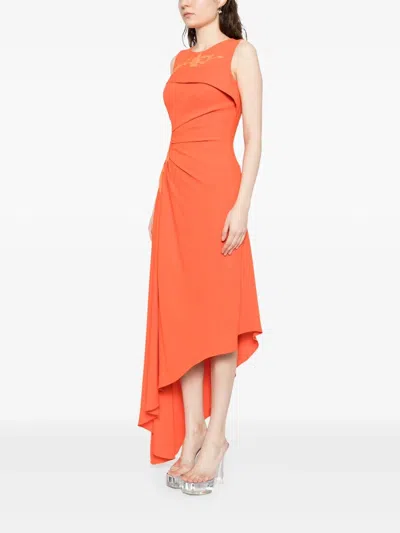 Saiid Kobeisy Crepe, High-low Dress With Matching Embroidery In Orange