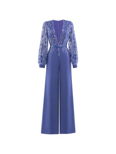 Saiid Kobeisy Crepe Beaded Jumpsuit In Purple