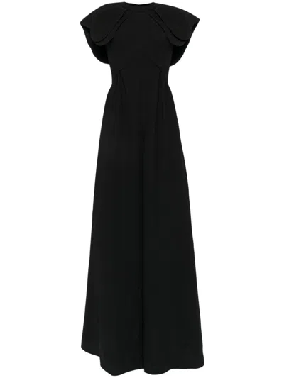 Saiid Kobeisy Crepe Jumpsuit With Back Overskirt In Black