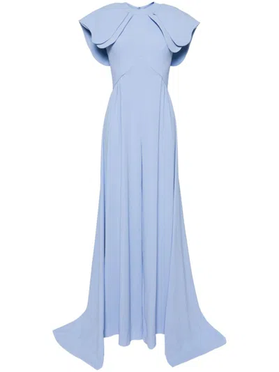 Saiid Kobeisy Crepe Jumpsuit With Back Overskirt In Blue