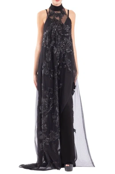 Saiid Kobeisy Crepe Jumpsuit With Beaded Maxi Top In Multi