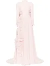 Saiid Kobeisy Crepe Kaftan With Organza Flowers In Neutral