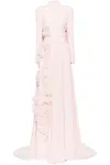 Saiid Kobeisy Crepe Kaftan With Organza Flowers In Pink