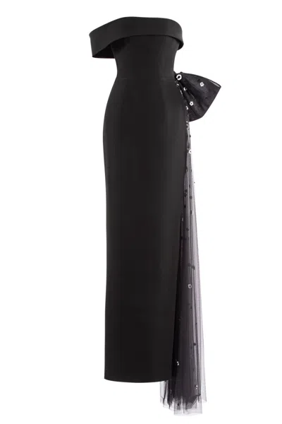 Saiid Kobeisy Crepe Off-shoulder Dress With A Tulle Bow In Black
