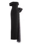 Saiid Kobeisy Crepe Off-shoulder Dress With A Tulle Bow And Tail On The Back In Black