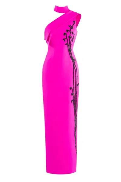 Saiid Kobeisy Crepe, Off-shoulder Dress With Beading In Pink