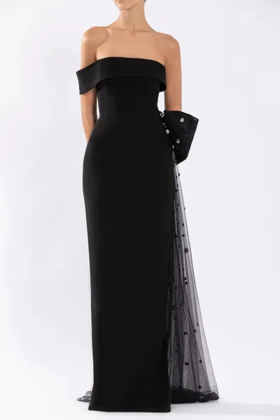 SAIID KOBEISY CREPE OFF SHOULDER GOWN WITH TULLE BOW