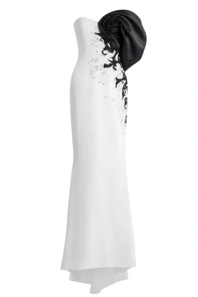 Saiid Kobeisy Crepe Straight Fit Dress With Mikado One Sided In White