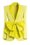 Saiid Kobeisy Crepe Tailored Jacket With Taffeta Collar And Bow In Gold